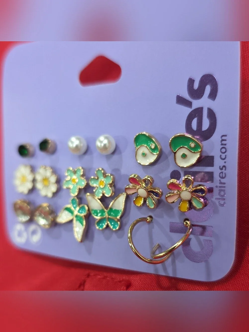 Claire's Green Floral & Butterfly Earring Set
